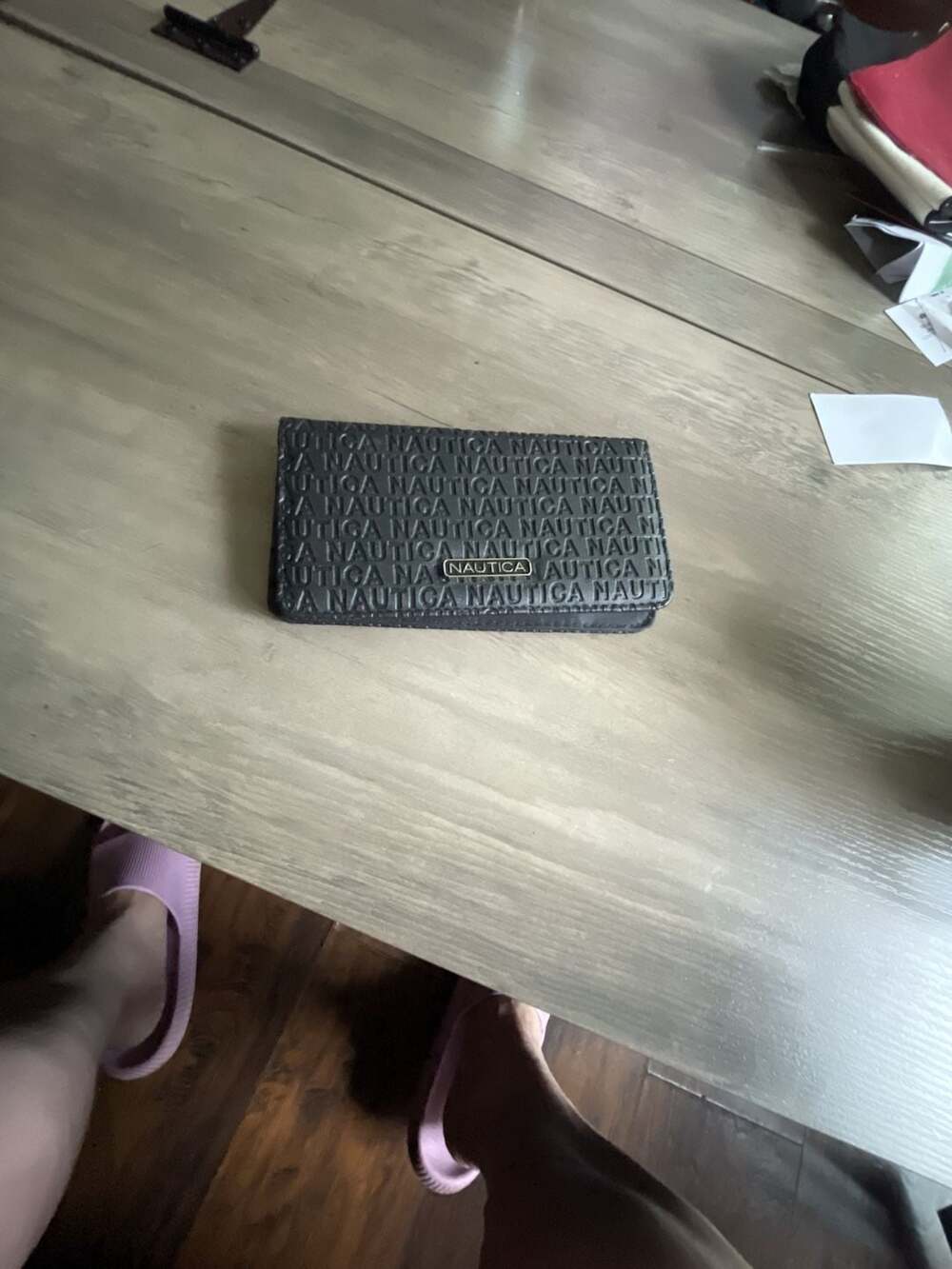 Nautica Black Faux Leather Embossed Logo Wallet with RFID Protection